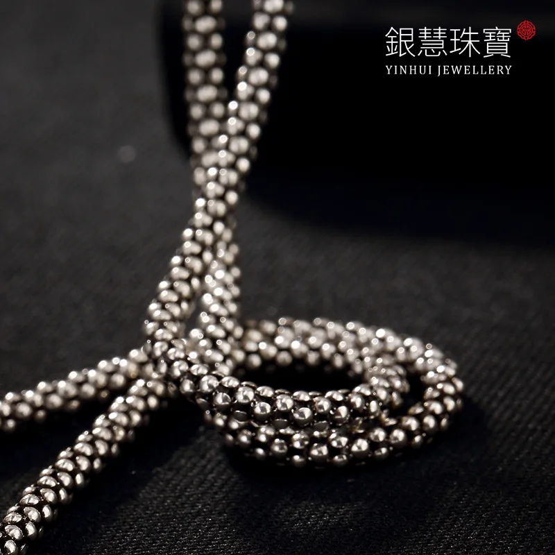 

One Deer Silver S925 Fine Silver Men And Women Versatile Cool Weaving Explosion Point Retro Simple Choker Long Sweater Chain