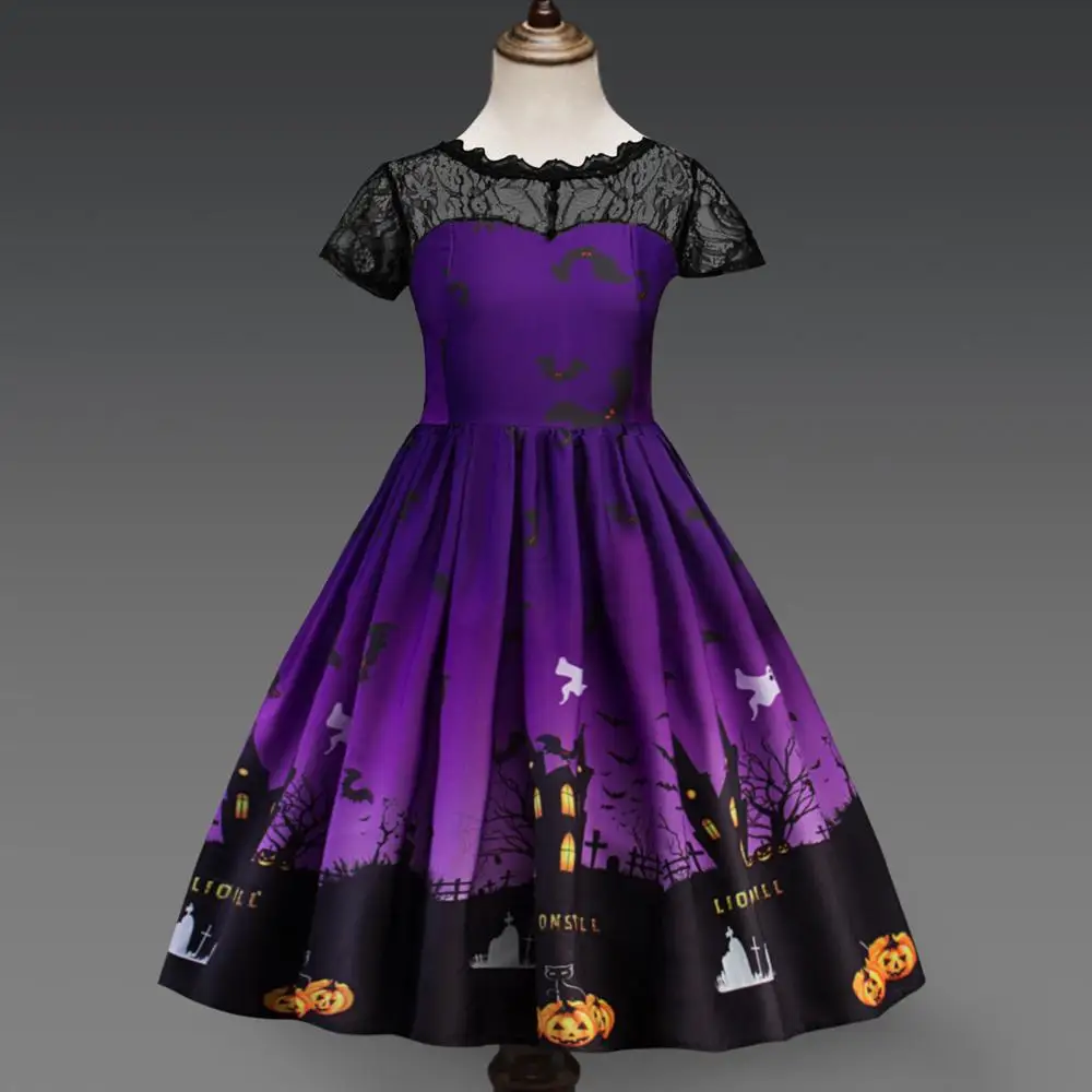 Платье на Хэллоуин для девочек фиолетовые детские костюмы зимние вечерние