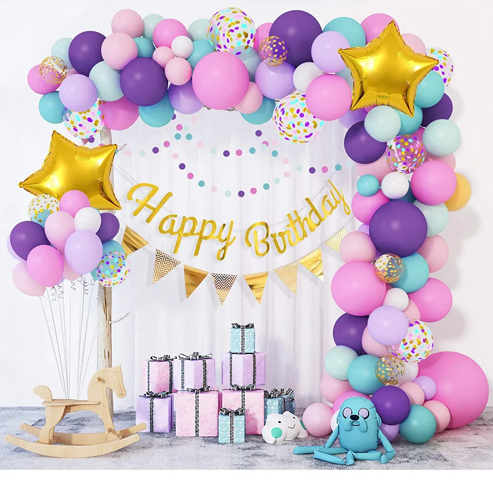 

Unicorn Party Balloons Garland Foil Unicorn Latex Pink Purple Ballons Arch Happy Birthday Banner for Party Supplies