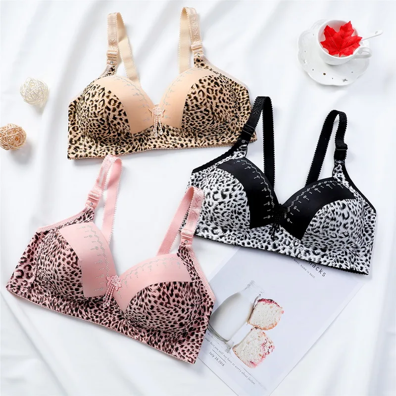 Sexy Leopard Push Up Bras For Women Fashion Front Closure Underwear Wire Free Girl Lingerie Tops Wide Strap Female Bralette strapless