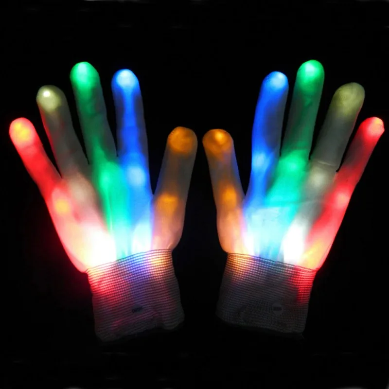 1 пара стимпанк для взрослых Хэллоуин уникальный светодиодный светящиеся перчатки освещение мигающий Finge Красочные перчатки со скелетом танцевальный клуб вечерние