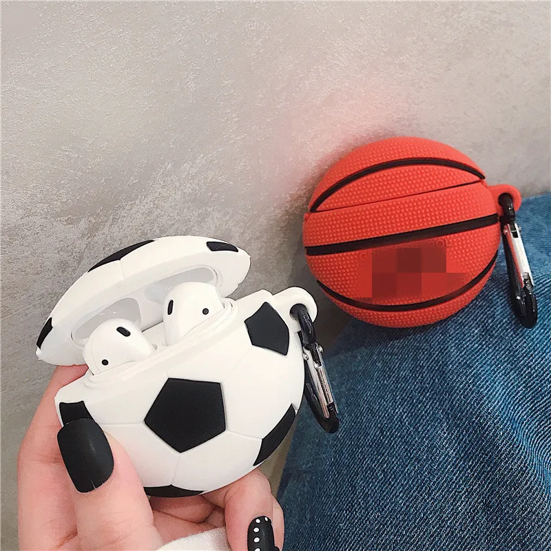 

3D Creative Basketball Football Silicone Cover Keychain for Apple Airpods 1 2 Wireless Earphone Case Accessories