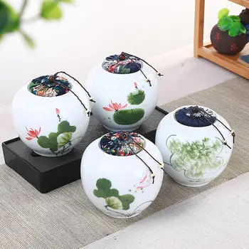 

Chinese Style Storage Bottles Jars Wood Lid Kitchen Food Ceramic Coffee Tea Pot Seasoning Sealed Desktop Decoration Tea Caddies