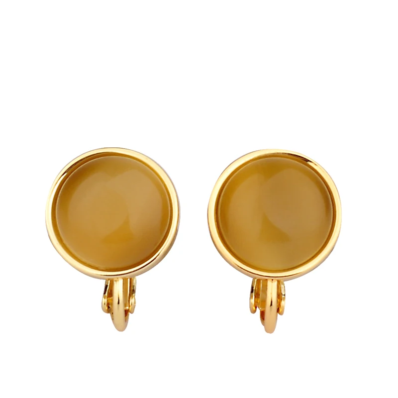 

2019 New Original Design Round Light Brown Opal Clip Earrings for Women and Girls Wedding Birthday Anniversary New Year Gift