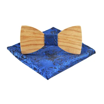 

Hot Sale Men Handmade Wood Butterfly Bow Ties with Handkerchief British Party Wedding Business Accessories J9