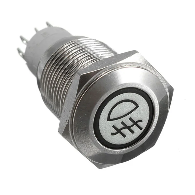 

12V 3A Car 16mm Metal Hazzard Rear Front Fog Light Flat Push Button LED Switch Spot Light Button