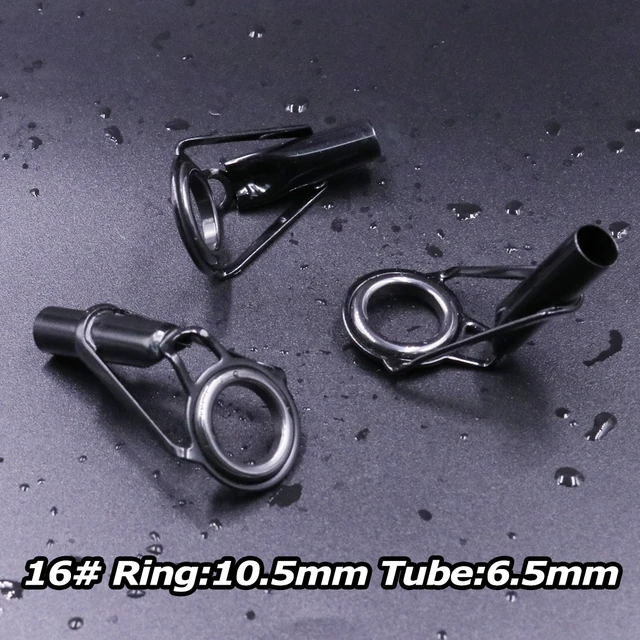 3Pcs Fishing Rod Tip Guides Repair Kit Stainless Steel Frames Ceramics Rings Black Rod Building Guide Eye Building Repair 6#~16# Size16 6.5mm 3Pcs