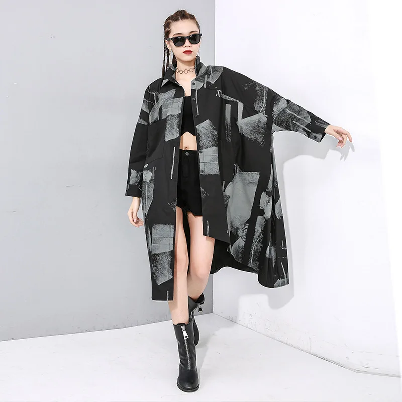

Womens Tops And Blouses 2020 Spring Printed BF Styles Loose Fashion Street Large Irregular Shirt