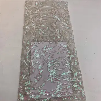 

African Lace Fabric Sequins Embroidered Nigeria Lace Fabric Bride High Quality Sequins French Sheer Lace Fabric Women