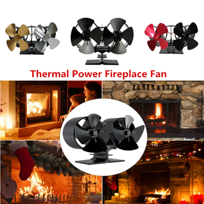 

Twins 8 Blades Heat Powered Stove Fan Wood/Log Burner Stove Fan Eco Friendly Thermal Power Fireplace Fan Fireplace Accessories