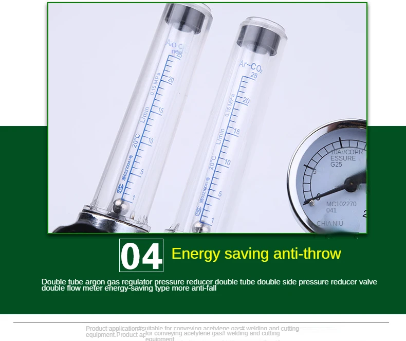 Description Picture 6 of itemDouble Tube 0-25Mpa Argon Regulator CO2 Mig Tig Flow-Meter Gas-Regulators Flowmeter Pressure Reducer Decompression Table