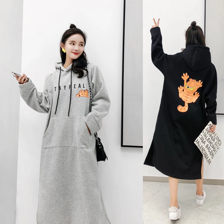 Cena 2019 jesienno zimowa damska bluza Cartoon wydrukowano długi, z kapturem pulowerowe topy luźna Plus rozmiar bluza z kapturem w stylu harajuku odzież damska