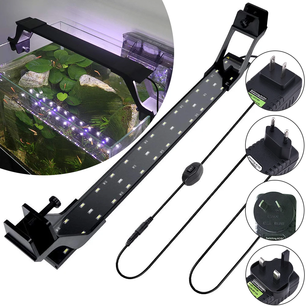 

21''-29''/53.34-73.66CM LED Aquarium Light Clip on Fish Tank Light with Extendable Bracket 36LEDs Aquatic Plant Lighting D25