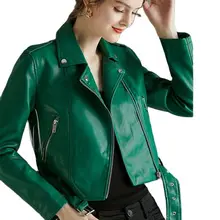 M.Y.FANTASY 2021 New Women Leather Jackets Lady Pu Bomber Motorcycle Biker Pink Yellow Black Faux Leather Coats With Belt Outer