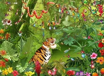 

JOHNSON Jungle Safari Tiger Magic Green Forest Flower Animal backgrounds High quality Computer print children kids backdrops