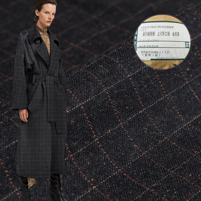 Перламутровый шелк японский плед точки пряжа окрашенная шерсть ткань одежда материал Осенняя Женская куртка швейная ткань портной