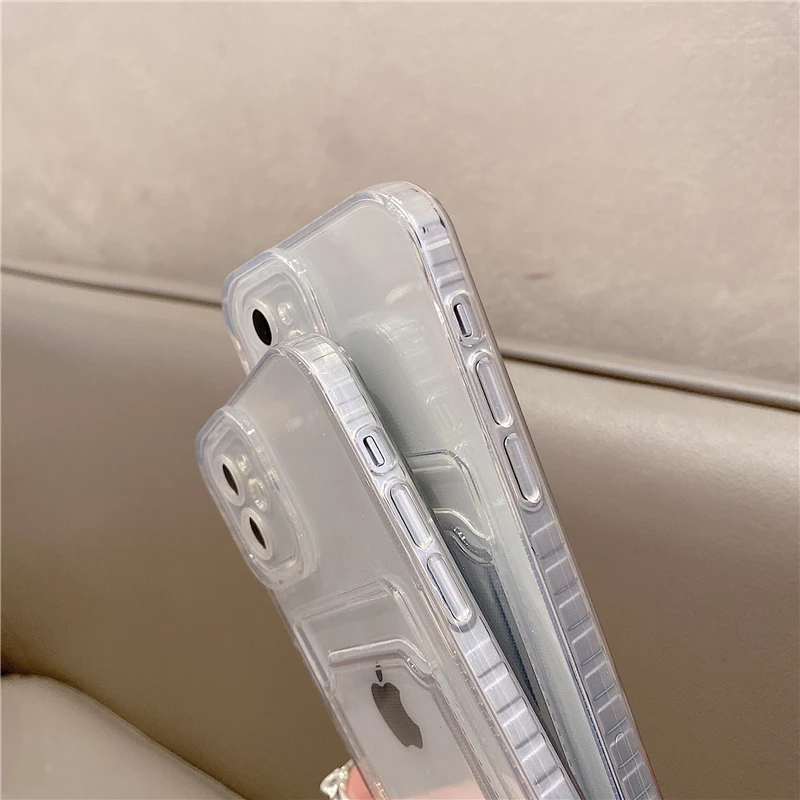 Sleek Transparent Card Slot Wallet TPU Soft Case - Shockproof Cool Storage Cover