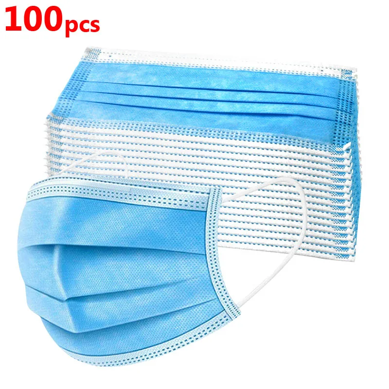 

100pcs Disposable Protective Mask Face Mouth Masks 3-Ply PM2.5 Dustproof Anti Influenza Breathing Safety Masks Face Care Elastic