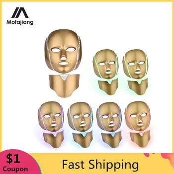 

LED Photon Face Mask with Neck 7 Color Light Therapy Treatment Skin RejuvenationAnti Aging Facial Skin Tightening Remove Wrinkle
