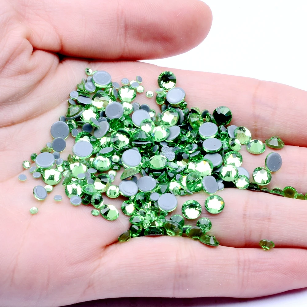 

Peridot hot melt flat back rhinestones hotfix crystals light green strass glass stone for wedding dresses sparkling decoration