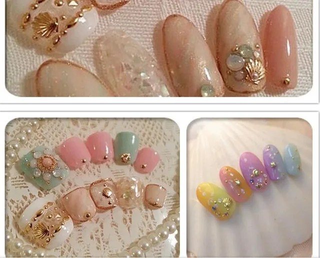 NEGJ Ocean Nail Art Studs Gold Charms Summer Sea Metal Alloy Rivets Shell  Starfish Nail Pens Tape for Nails Gemstones for Nails Rhinestones for Face  Nail Adhesive for Press on Nails Nail