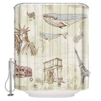 

Shower Curtain Waterproof Polyester With 12 Hooks Famous Architecture European American Style