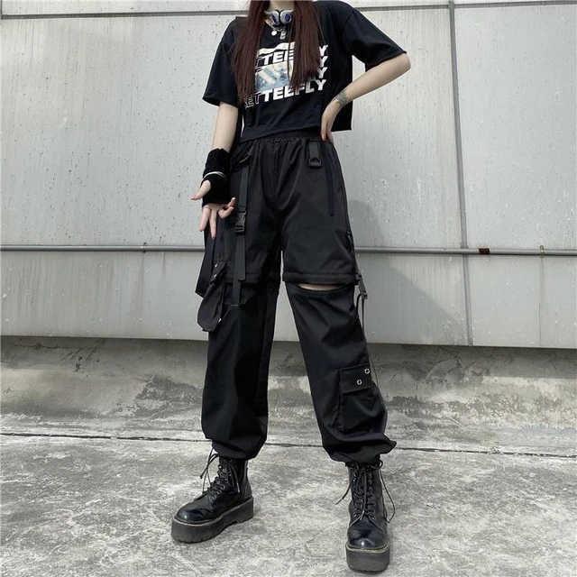 New Women Japanese High Waist Overalls Pocket Cargo Pants Fashion Loose  Trousers