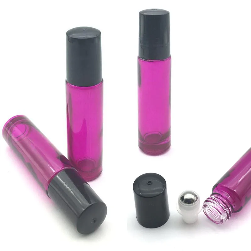 1000pcs Empty Essential Oil 10ml Roller Glass Bottle 10cc Rose red Roll