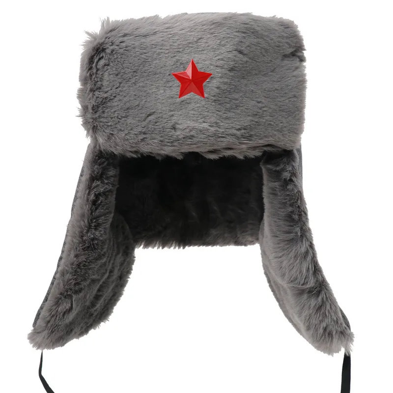 Winter Hat Soviet Army Military Badge For Women Men Warm Bomber Hats Thermal Faux Fur Russia Ushanka Earflap Caps winter hat,fashion hat,earflap hat,faux fur hat