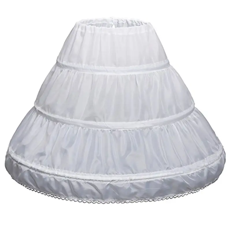 

White White Children Petticoat A-Line 3 Hoops One Layer Kids Crinoline Lace Trim Flower Girl Dress Underskirt Elastic Waist Half