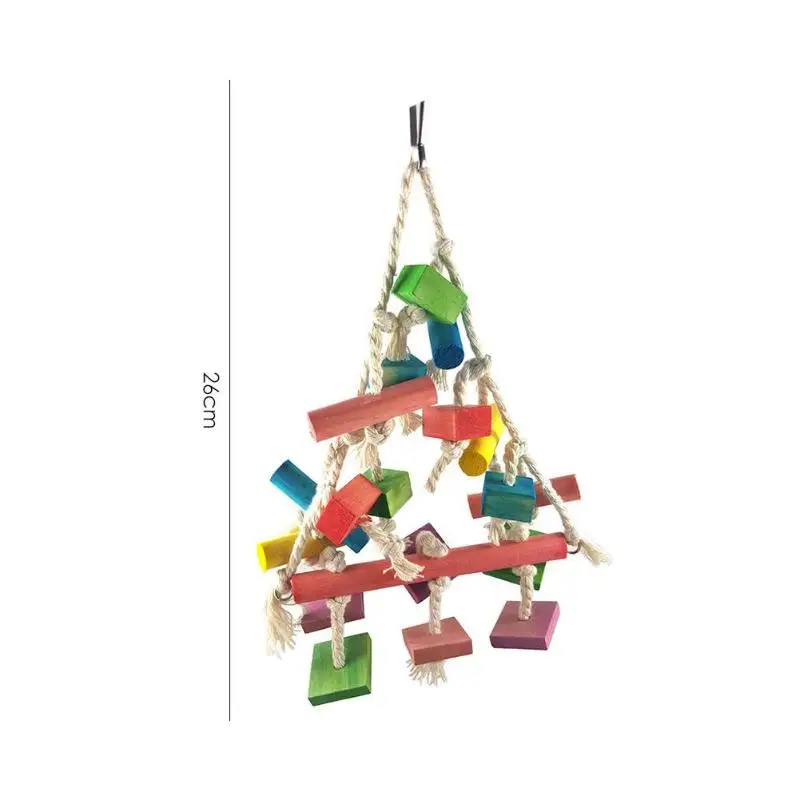 26cm Wood Прочная акриловая игрушка для птиц попугай жевательный кусачий шар Деревянные красочные блоки украшения в виде клеток снятие стресса качели для домашних любимцев игрушки - Цвет: 26cm Wood