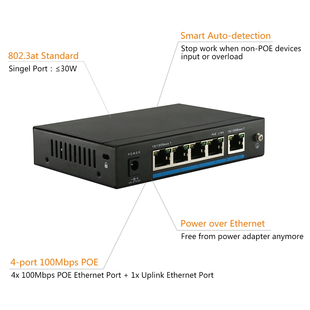 4 Порты 10/100 Мбит/с IEEE802.3af коммутатор питания через Ethernet Мощность Over Ethernet сетевой коммутатор для IP Камера VoIP телефон AP устройства 104POE-AF