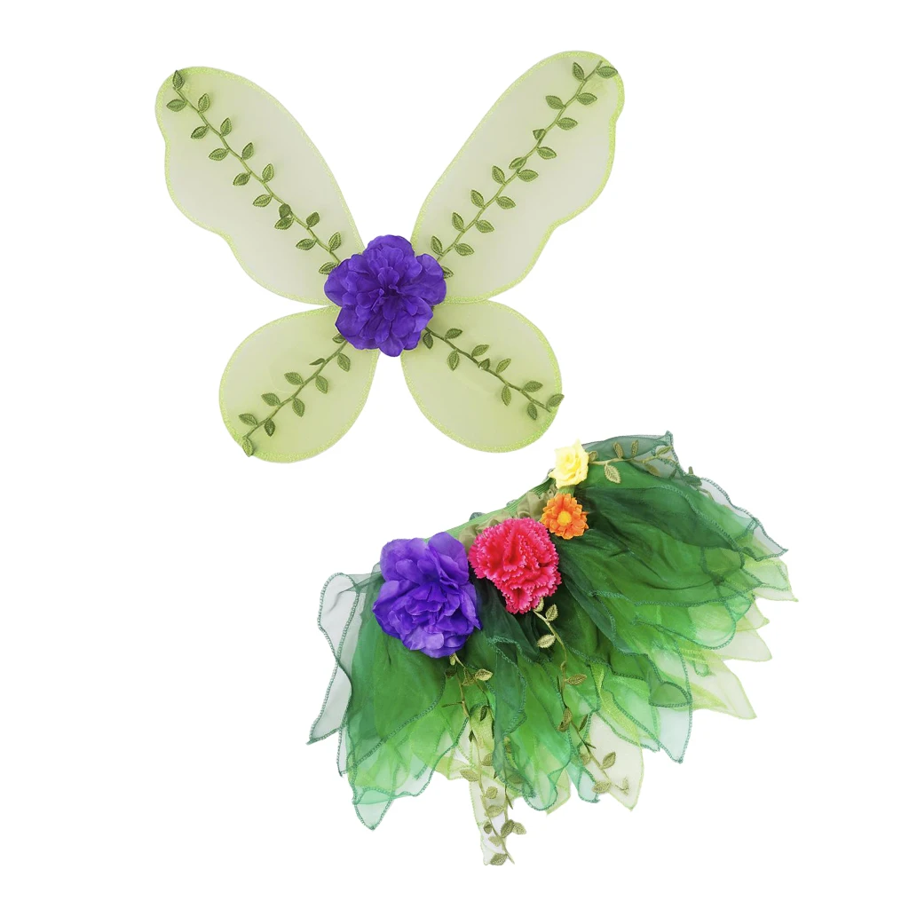 Halloween Kids Girls Green Angel Fairy Butterfly Wings Skirt Children Holiday Xmas Dressing Up Outfit