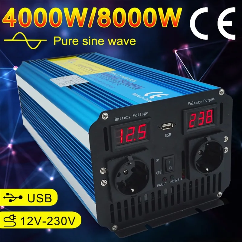 Rigel7 8000W Car Power Inverter 12V to 110V Sine Wave Converter with B.Lade Fuses Automotive Back Up Power Supply Car Inverter Cable with Clamp
