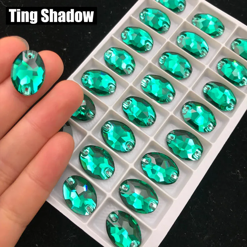 Emerald K9 Овальный Кристалл AB flatback пришить стеклянные кристаллы, стразы с отверстиями DIY платье гимнастика танцевальный костюм ювелирные изделия аксессуары - Цвет: Emerald