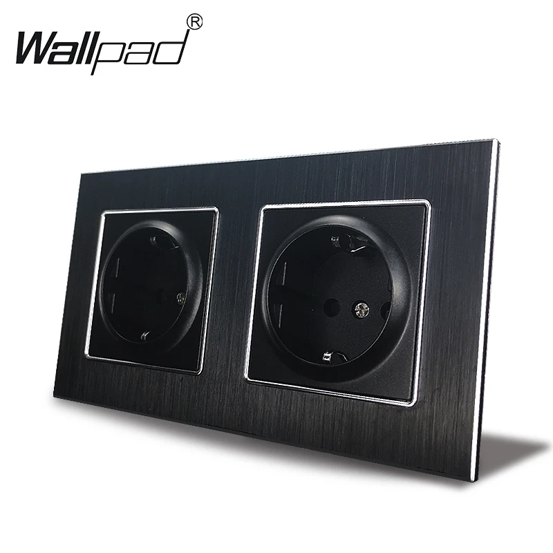 4 Way EU Socket Wallpad AC Aluminum Metal Frame 16A 300*86mm Schuko Quadruple Electrical Outlet Sockets with Claws 110V-250V - Тип: 2 Socket