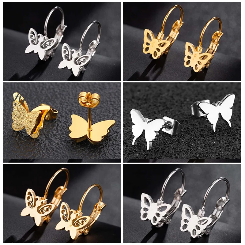 Hfarich, с изображением милой бабочки серьги для Для женщин Мода Нержавеющая сталь серьги гвоздики для ушей для детей на день рождения, рождественский подарок