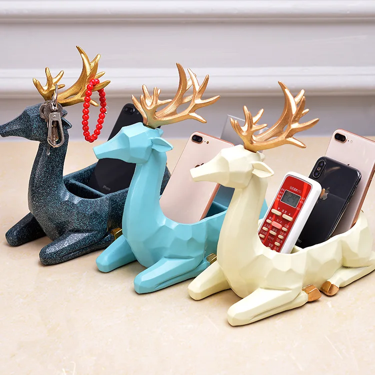 

Creative Modern Resin Deer Figurine Animal Statue Ornaments Phone Remote Control Storage Holder Desktop Decoration