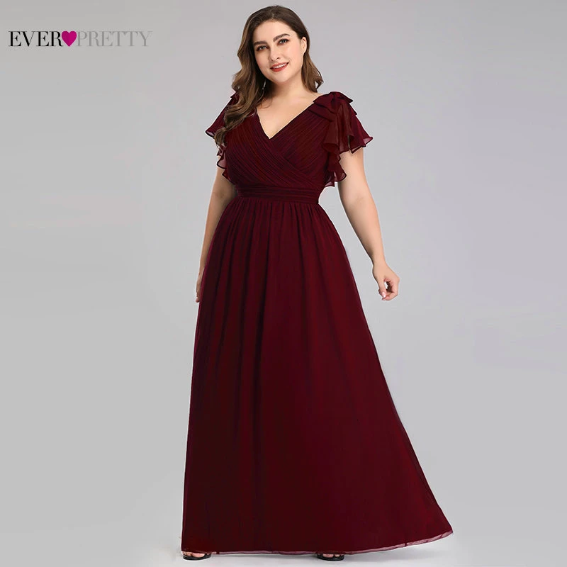 Ever Pretty платья размера плюс для мамы невесты элегантные платья трапециевидной формы с v-образным вырезом и рукавом-крылышком для мамы Farsali Vestido De Madrinha - Цвет: Burgundy