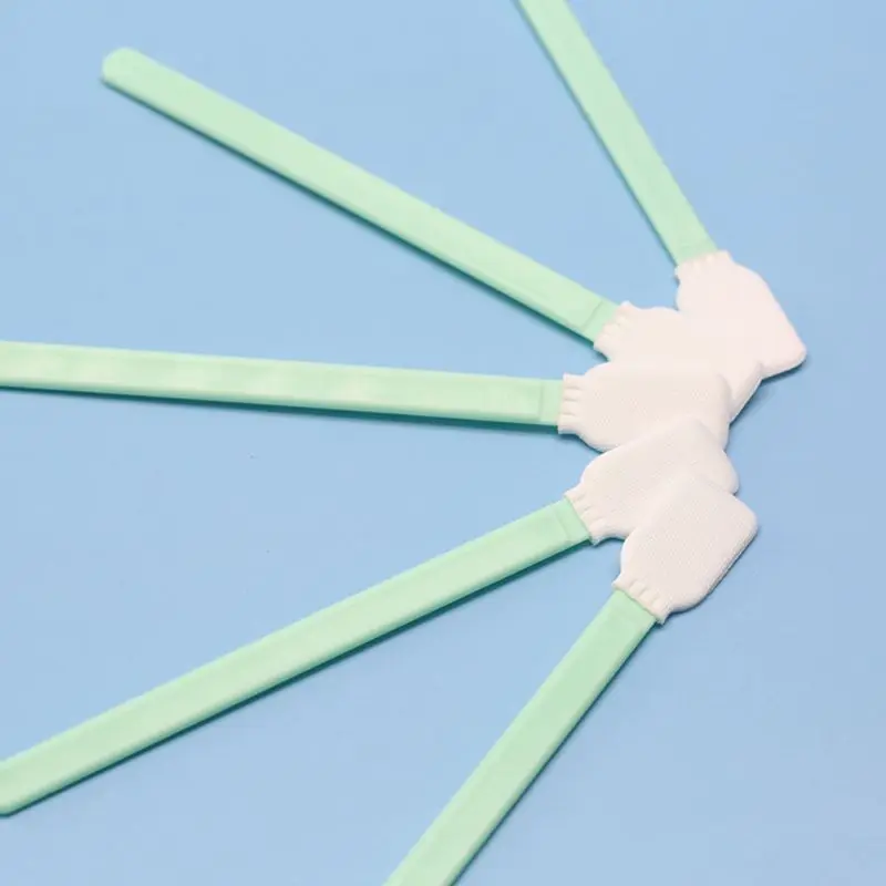 Double Layer Polyester Rectangular Head Cleaning Swabs 100Pcs/Set Plastic Handle Dust-Free Industrial Paddle Sticks