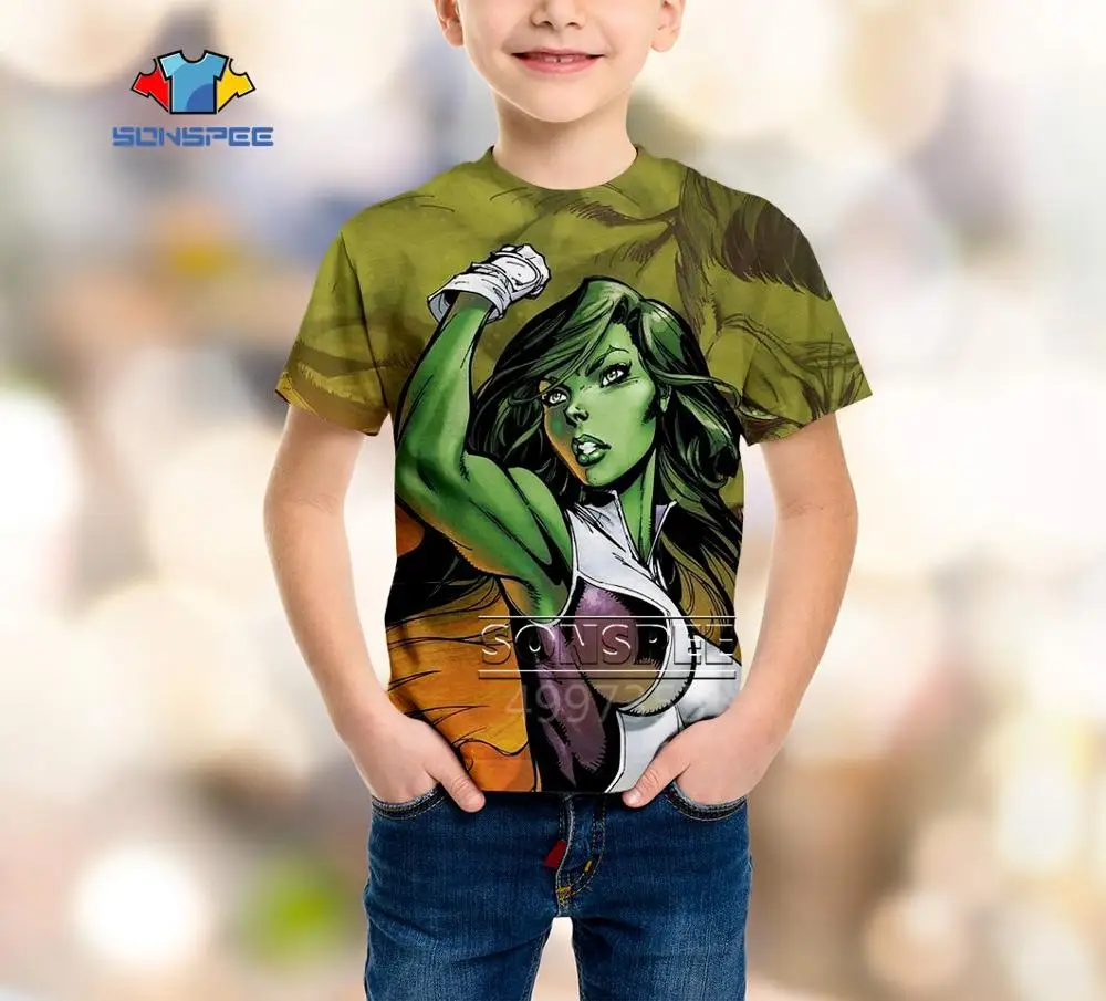 SONSPEE Hulk green Harajuku/уличная одежда для мальчиков и девочек, модная футболка аниме, Повседневная футболка с 3D-принтом, футболки с короткими рукавами, A547 - Цвет: 7