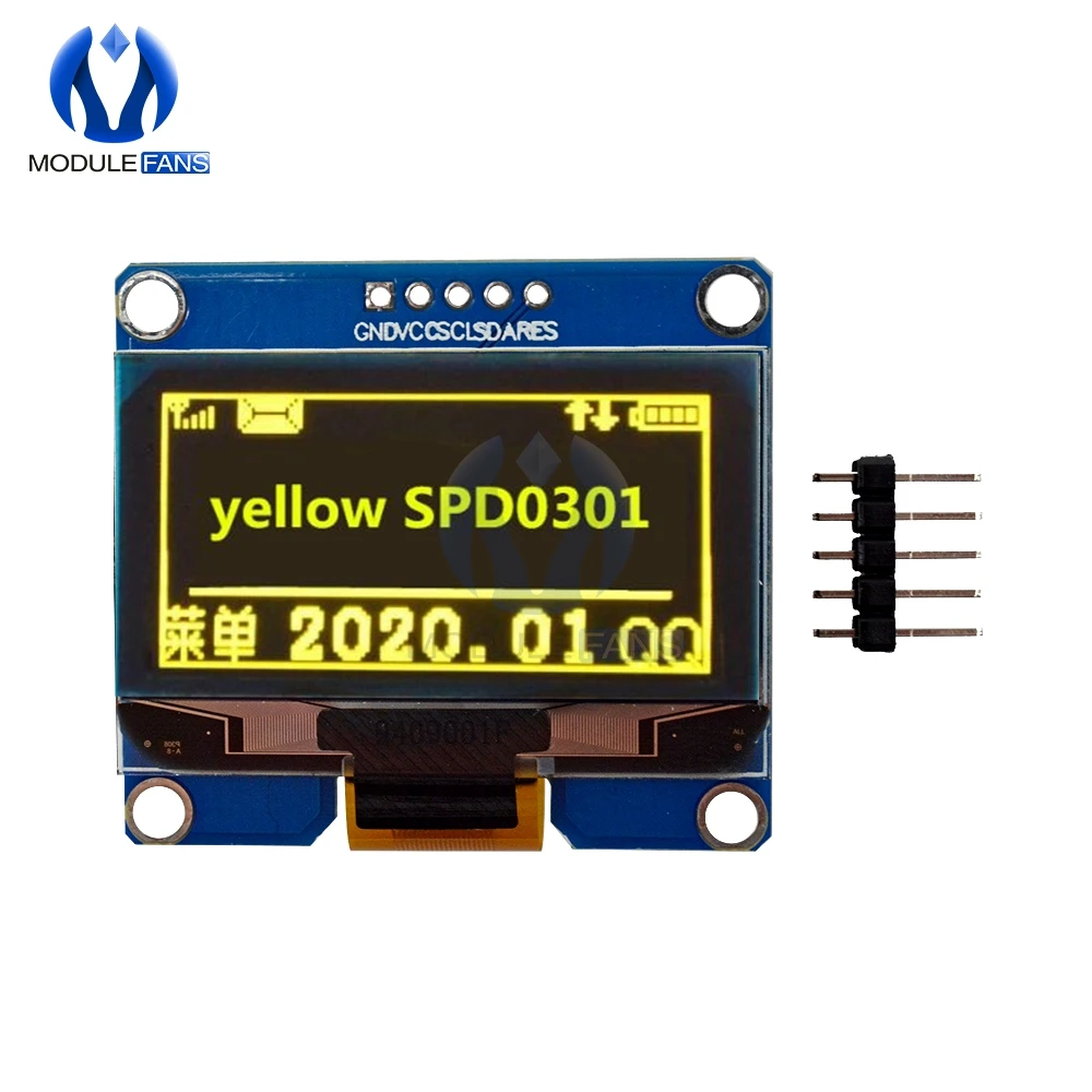 1,54 дюймов желтый белый синий ips 5Pin 128x64 oled-дисплей экран модуль SPI интерфейс Драйвер IC плата адаптера для Arduino - Цвет: Цвет: желтый