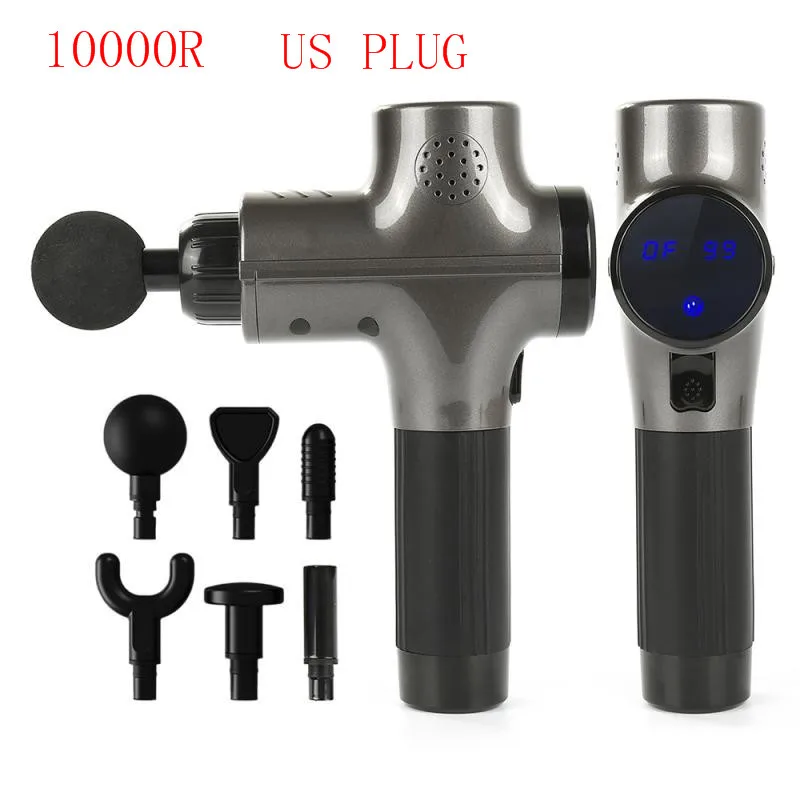 US PLUG 10000R 10000/9000 об/мин Электрический мышечный Массажер терапия фасции массажный пистолет тканевый массажный пистолет облегчение боли в мышцах после тренировки - Цвет: US PLUG 10000R