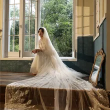 Favordear Роскошная 4 м свадебная фата цвета шампанского с длинной аппликацией по краям с румянами свадебные аксессуары