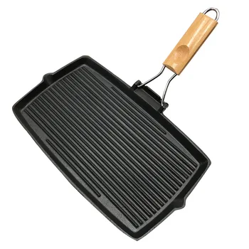 

Rectangular thick cast iron frying pan striped steak pot uncoated non-stick barbecue pot picnic pot