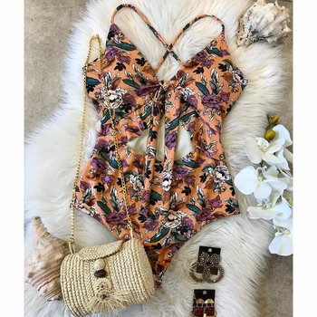 

Print One Piece Swimsuit 2020 Women Wrap Plus Size Swimwear Floral Monokini Push Up Bodysuit Sexy Retro Bathing Suit bañadores