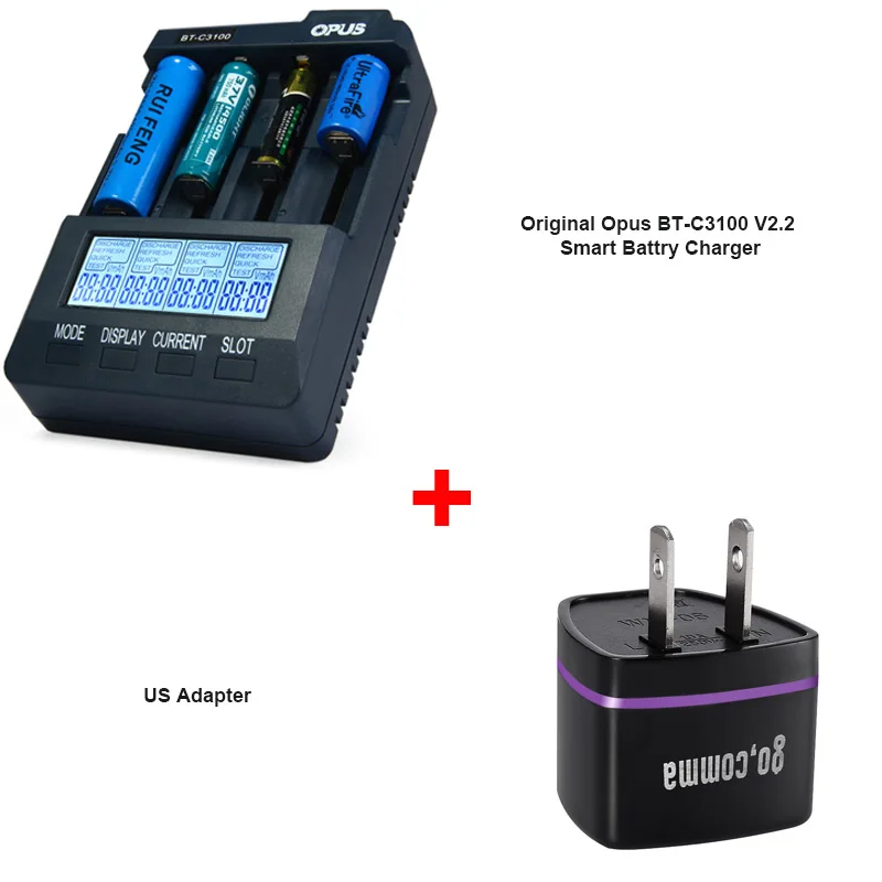 US Plug Opus BT-C3100 V2.2 умный цифровой Интеллектуальный 4 ЖК-слота Универсальное зарядное устройство для перезаряжаемых аккумуляторов EU/US штекер - Цвет: US Plug