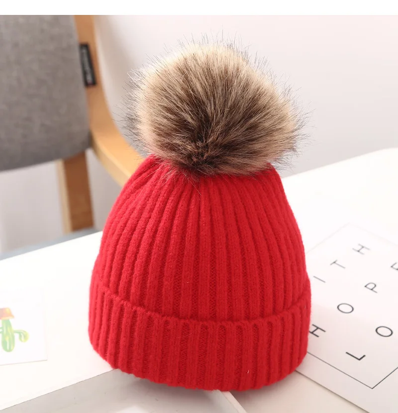 Winter Kids Knitted Hat Beanie For Baby Infant Girls Boys Warm Pure Color Thickened Ball Newborn Photography Autumn