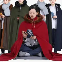 Зимняя теплая накидка унисекс в буддийском стиле Шаолинь монах, пальто для молитвы Будды, плащ для медитации, костюмы кунг-фу, халат, зеленый/красный/синий