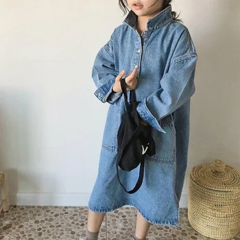 

2020 girls autumn denim dress girls loose casual split dress